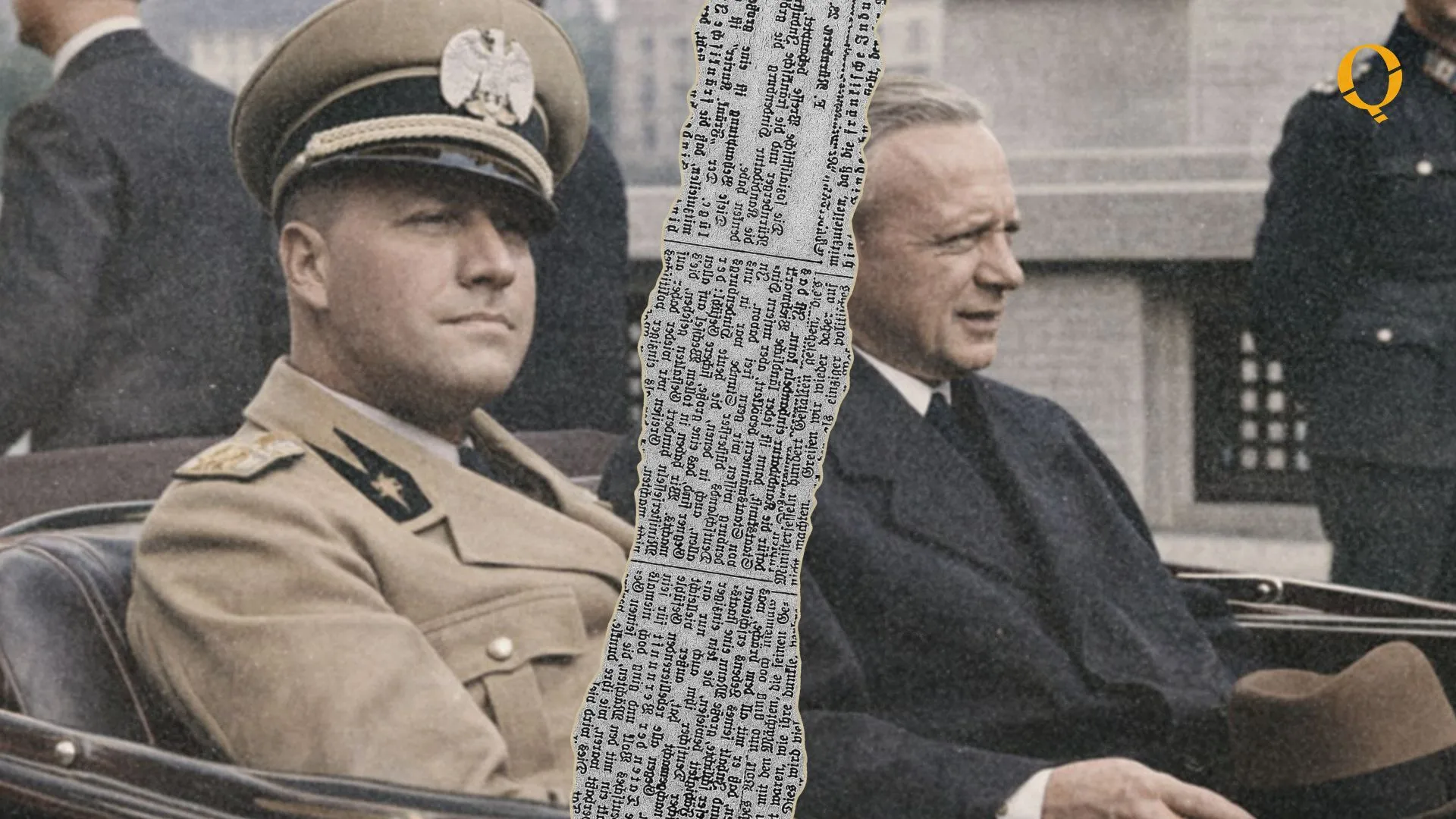 Arturo Bocchini, capo della polizia fascista e fondatore dell'OVRA, in automobile accanto a Benito Mussolini